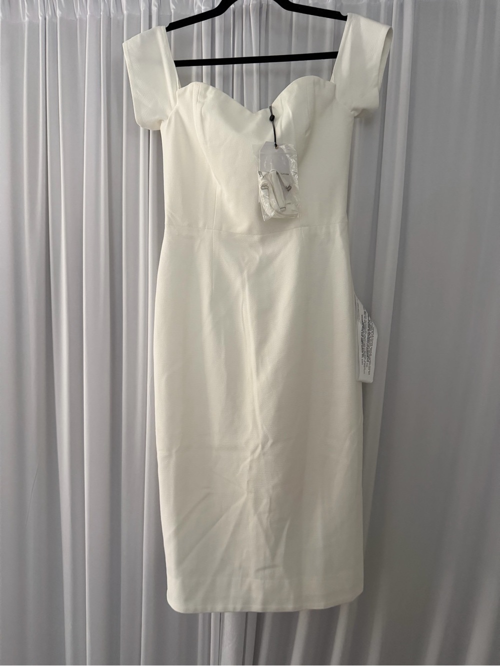 Dress the Population Cream Off-Shoulder Midi Dress